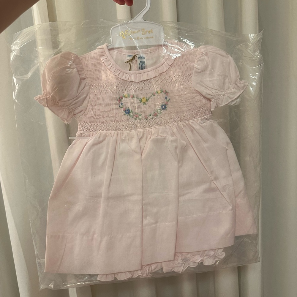 Pink Baby Dress with Heart Embroidery